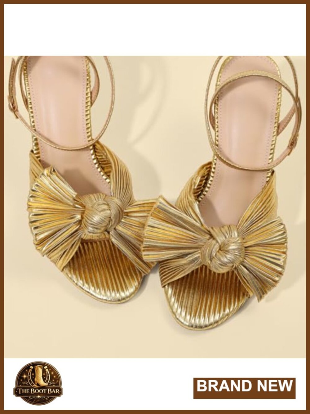 Women's Pleated Bow Heeled Sandals Open Toe Block Chunky Heel - Picture 4 of 6